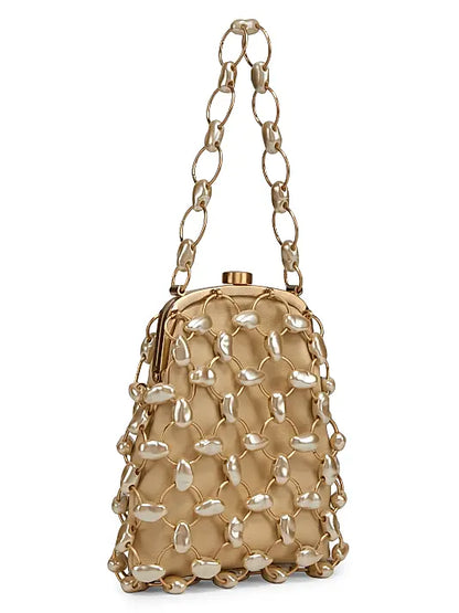 Brielle Imitation Pearl-Embellished Leather Wristlet
