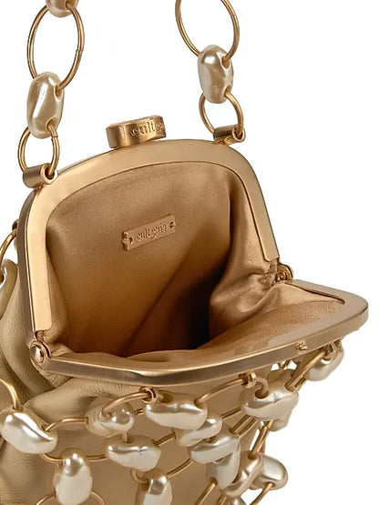 Brielle Imitation Pearl-Embellished Leather Wristlet