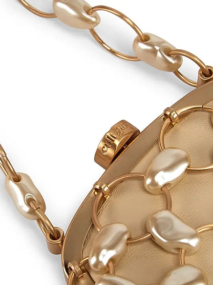 Brielle Imitation Pearl-Embellished Leather Wristlet
