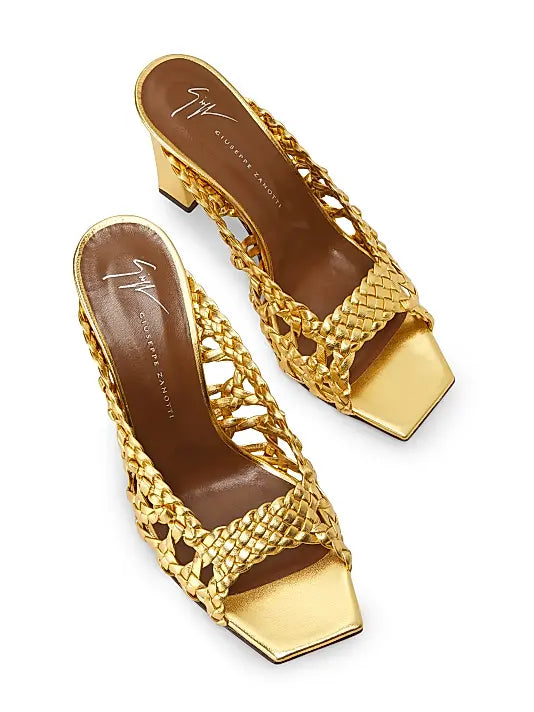 90MM Woven Leather Open-Toe Sandals