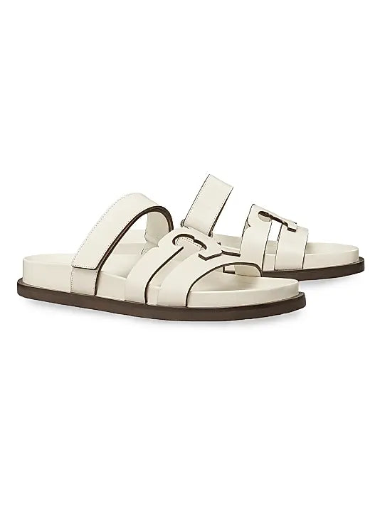 Ines Logo-Detailed Leather Slide Sandals
