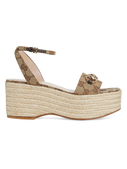 Lady Horsebit GG Canvas Wedge Sandals