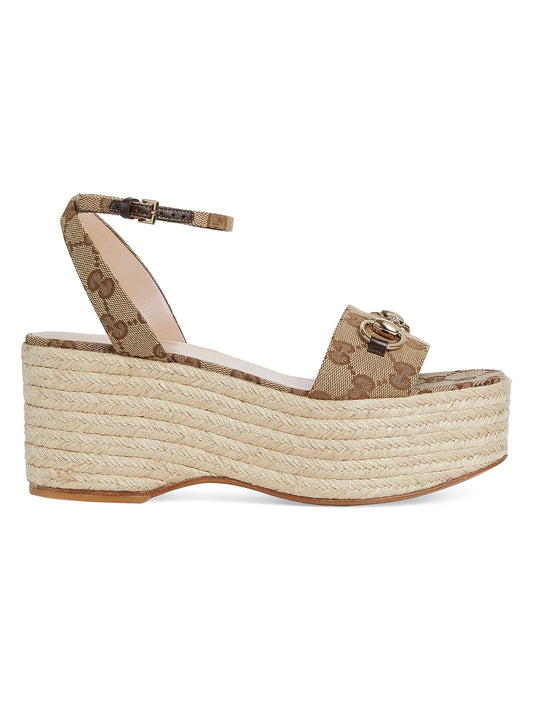 Lady Horsebit GG Canvas Wedge Sandals
