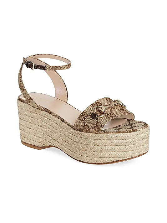 Lady Horsebit GG Canvas Wedge Sandals