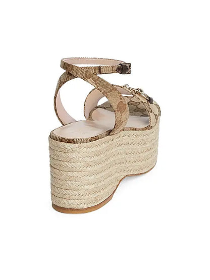 Lady Horsebit GG Canvas Wedge Sandals