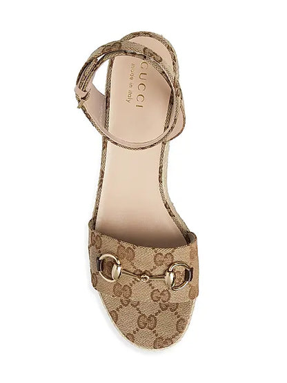 Lady Horsebit GG Canvas Wedge Sandals