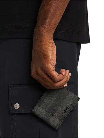 Checked Leather Bi-Fold Wallet