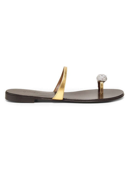 30th Anniversary Crystal-Embellished Toe Ring Metallic Leather Sandals