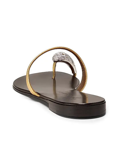 30th Anniversary Crystal-Embellished Toe Ring Metallic Leather Sandals