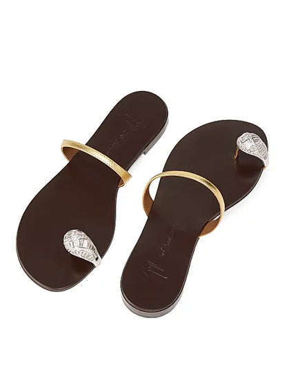 30th Anniversary Crystal-Embellished Toe Ring Metallic Leather Sandals