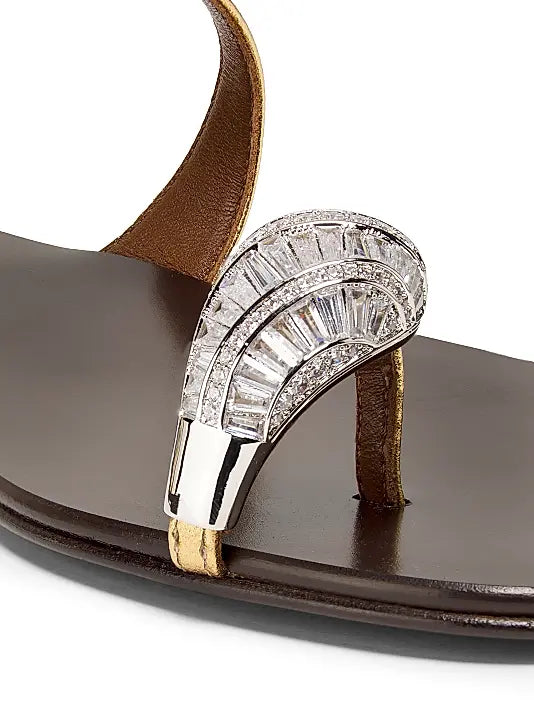 30th Anniversary Crystal-Embellished Toe Ring Metallic Leather Sandals