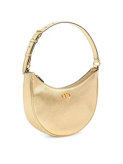 VLogo Signature Mini Hobo Bag in Laminated Grainy Calfskin