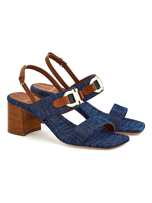 Lou Gancini 55MM Logo Denim Block-Heel Sandals