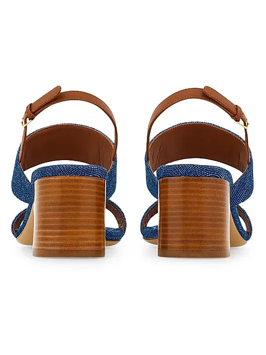 Lou Gancini 55MM Logo Denim Block-Heel Sandals
