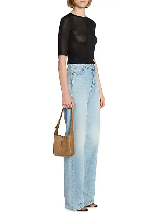 Le 5 À 7 Supple Baby Shoulder Bag in Suede