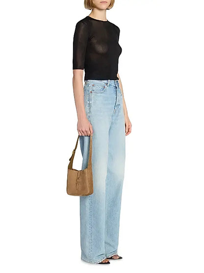 Le 5 À 7 Supple Baby Shoulder Bag in Suede