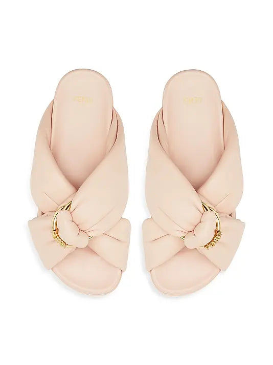 Fendi Feel Knot Leather Slide Sandals