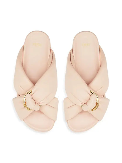 Fendi Feel Knot Leather Slide Sandals