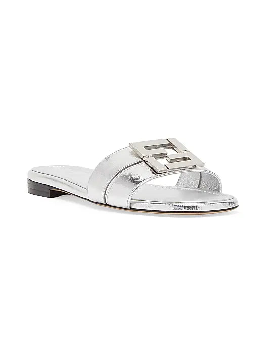 Fold Metallic Leather Slide Sandals