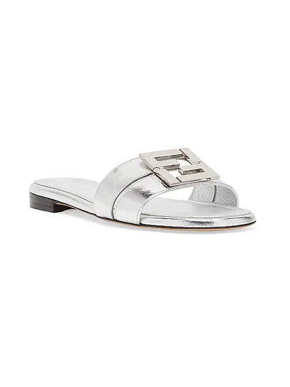 Fold Metallic Leather Slide Sandals