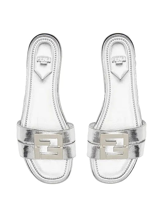 Fold Metallic Leather Slide Sandals