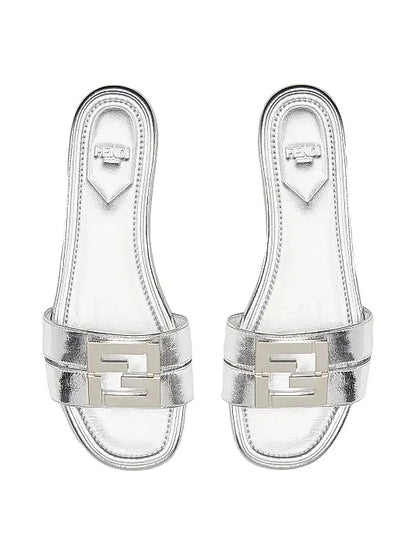 Fold Metallic Leather Slide Sandals