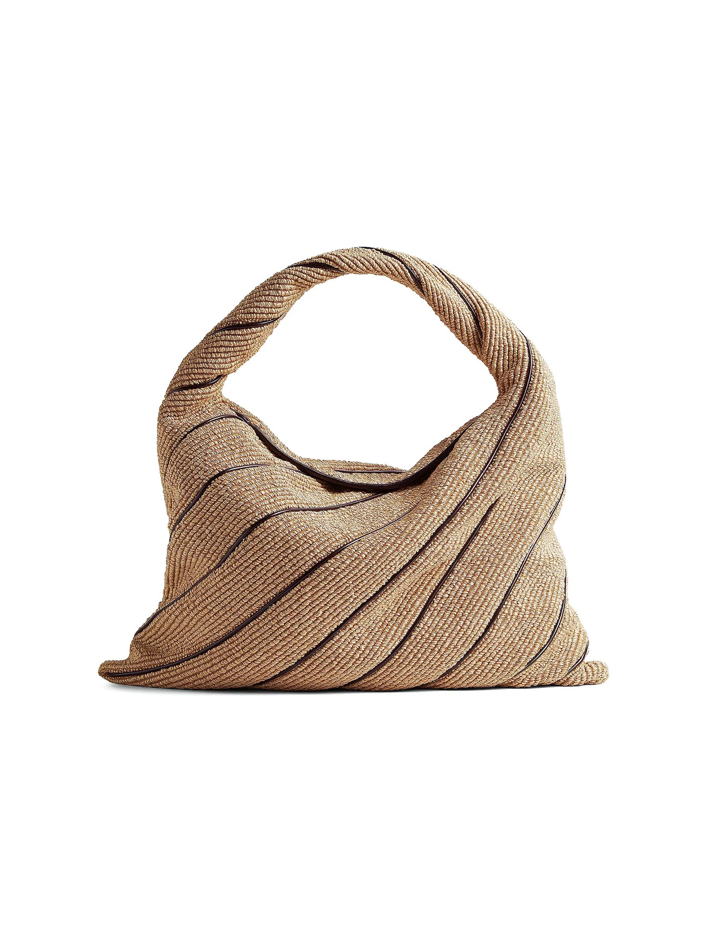 Large Hop Leather-Striped Raffia Shoulder Bag