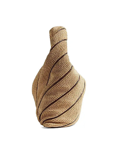 Large Hop Leather-Striped Raffia Shoulder Bag