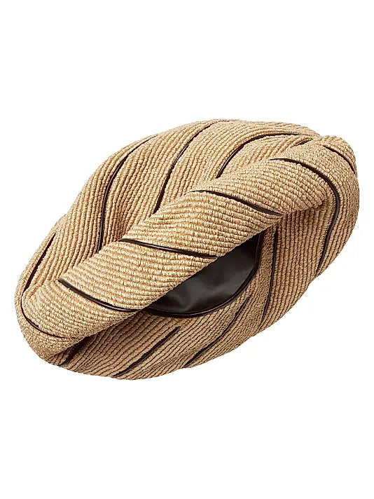 Large Hop Leather-Striped Raffia Shoulder Bag
