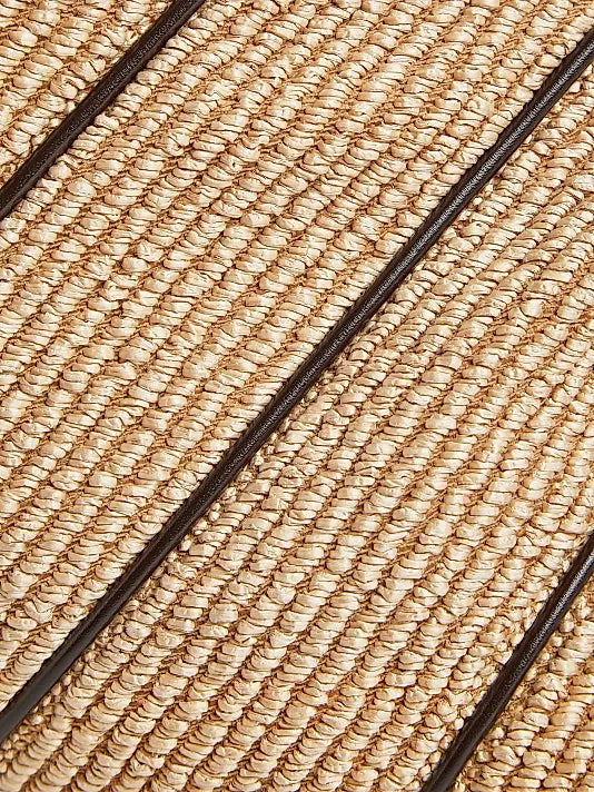 Large Hop Leather-Striped Raffia Shoulder Bag