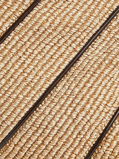 Large Hop Leather-Striped Raffia Shoulder Bag