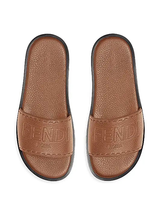 Logo-Embossed Leather Slide Sandals