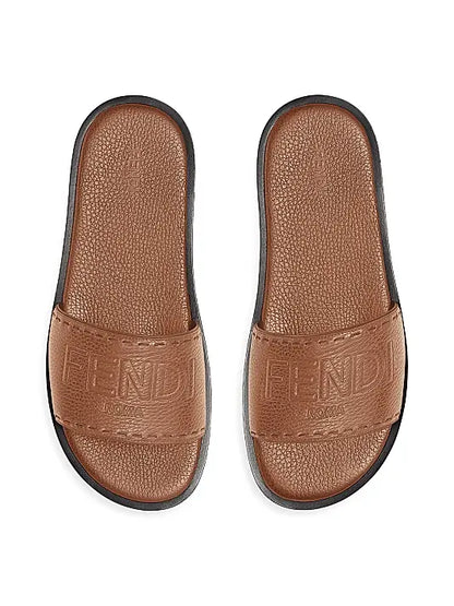 Logo-Embossed Leather Slide Sandals