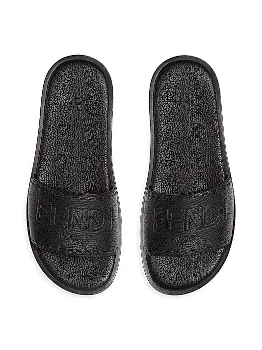 Logo-Embossed Leather Slide Sandals