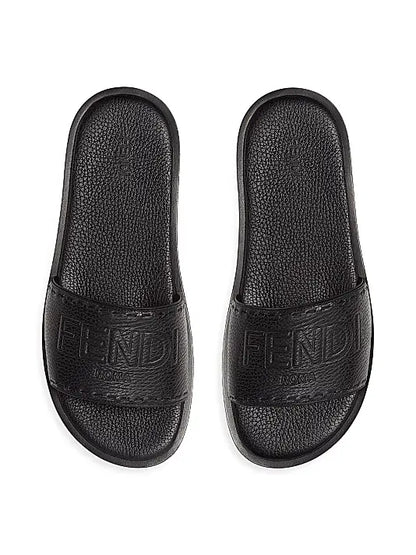 Logo-Embossed Leather Slide Sandals