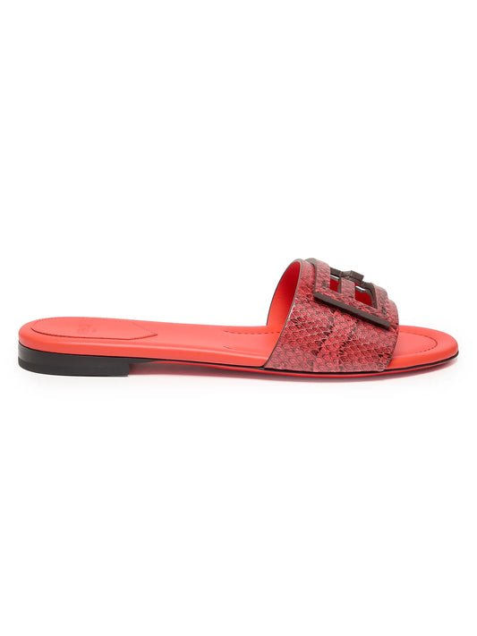Baguette Snake-Embossed Leather Slides