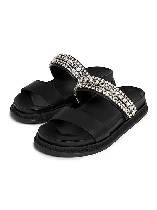 Jadi Crystal-Embellished Vacchetta Leather Slides