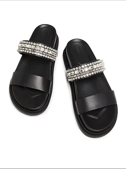 Jadi Crystal-Embellished Vacchetta Leather Slides