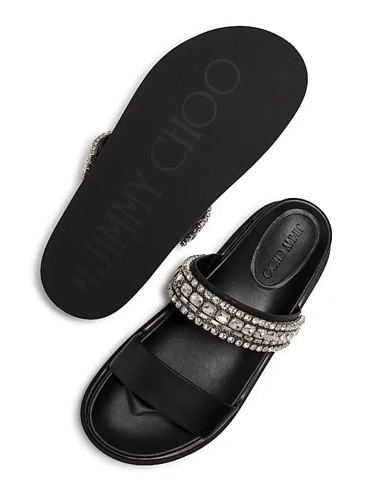 Jadi Crystal-Embellished Vacchetta Leather Slides