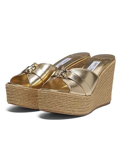 Leda 100MM Metallic Leather Wedge Sandals