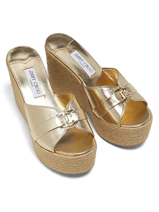 Leda 100MM Metallic Leather Wedge Sandals