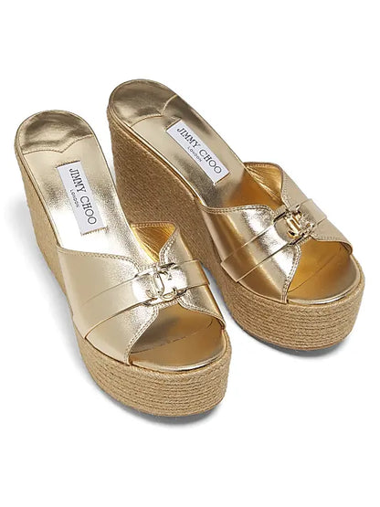 Leda 100MM Metallic Leather Wedge Sandals