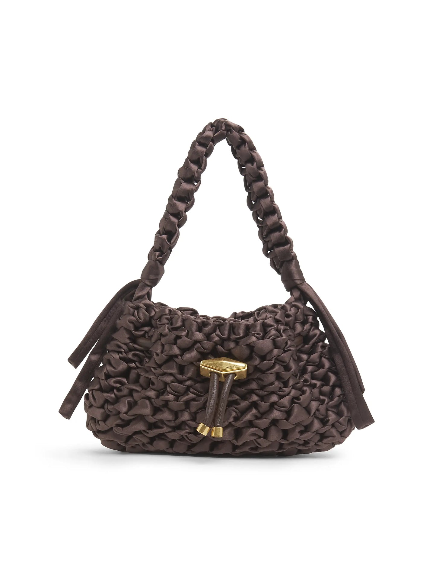 Cinch Woven Satin Top Handle Bag