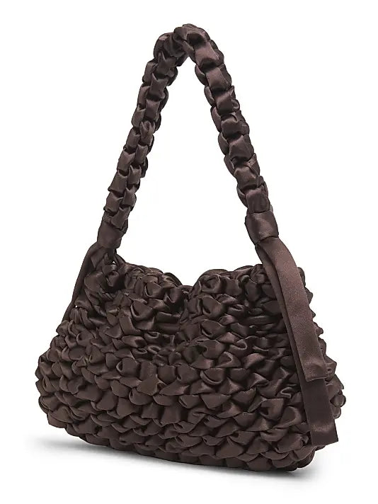Cinch Woven Satin Top Handle Bag