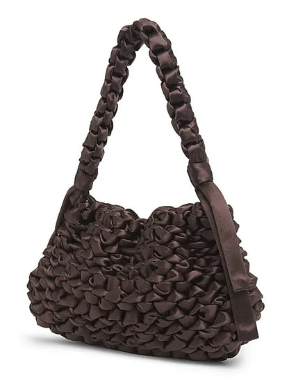 Cinch Woven Satin Top Handle Bag