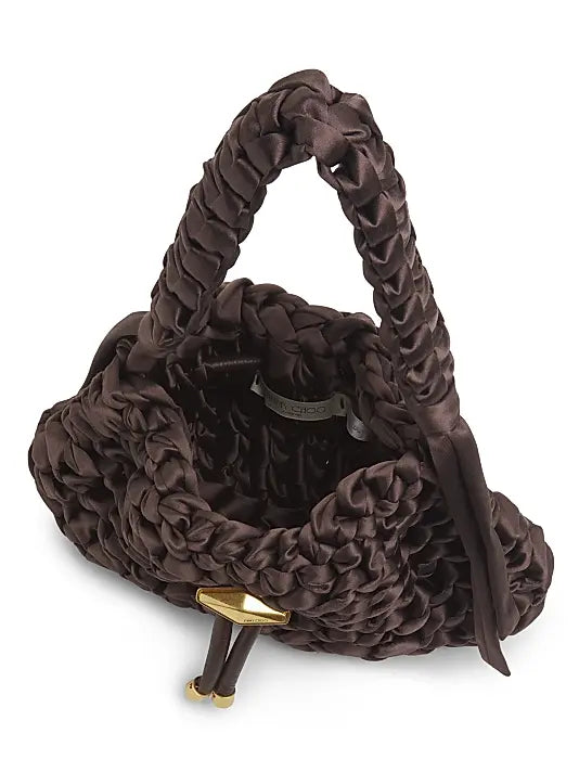 Cinch Woven Satin Top Handle Bag