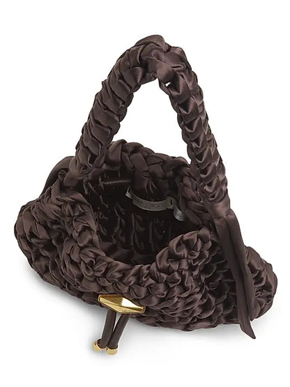 Cinch Woven Satin Top Handle Bag