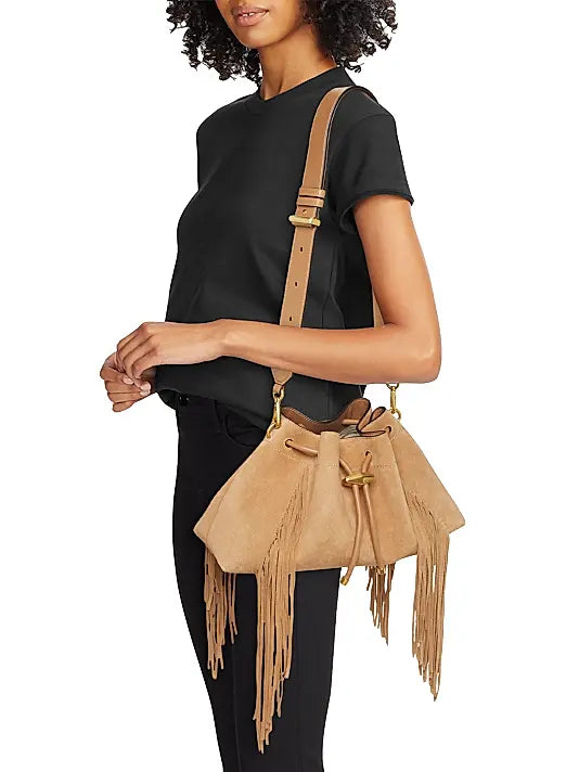 Bon Bon Fringe-Trim Suede Shoulder Bag
