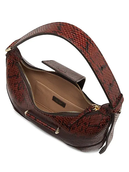 Bar Snake-Embossed Leather Hobo Bag