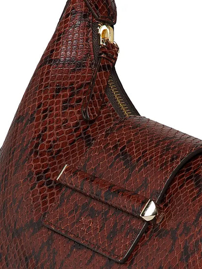 Bar Snake-Embossed Leather Hobo Bag